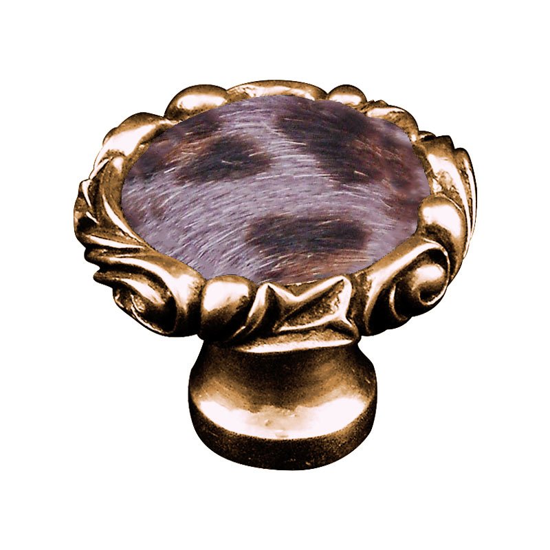 1 1/4" Knob with Small Base and Insert in Antique Gold with Gray Fur Insert