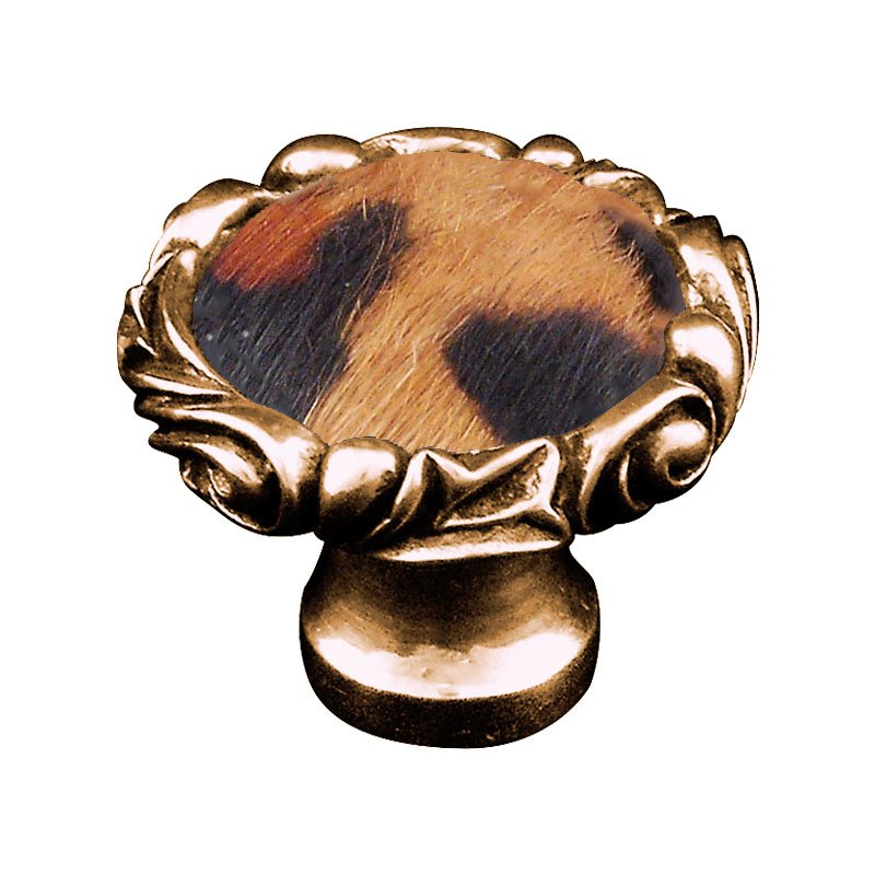 1 1/4" Knob with Small Base and Insert in Antique Gold with Jaguar Fur Insert