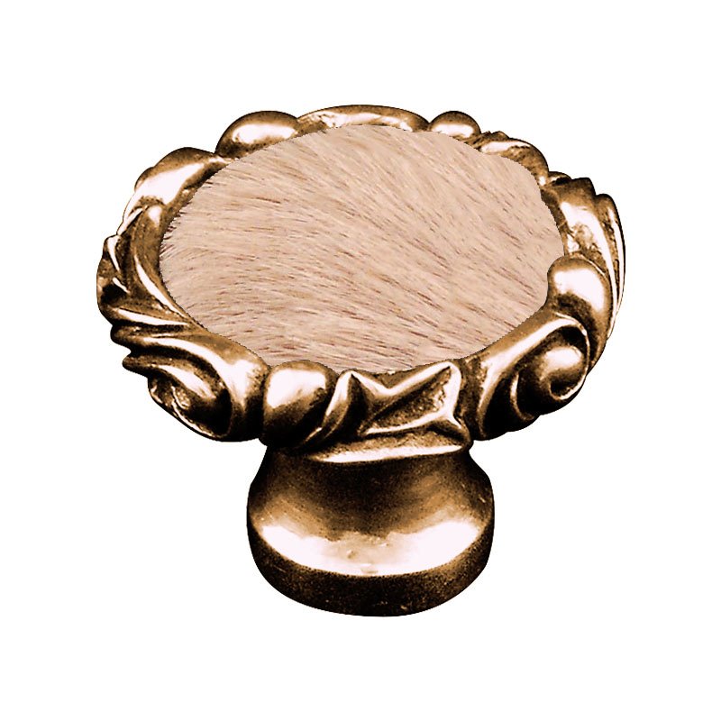 1 1/4" Knob with Small Base and Insert in Antique Gold with Tan Fur Insert
