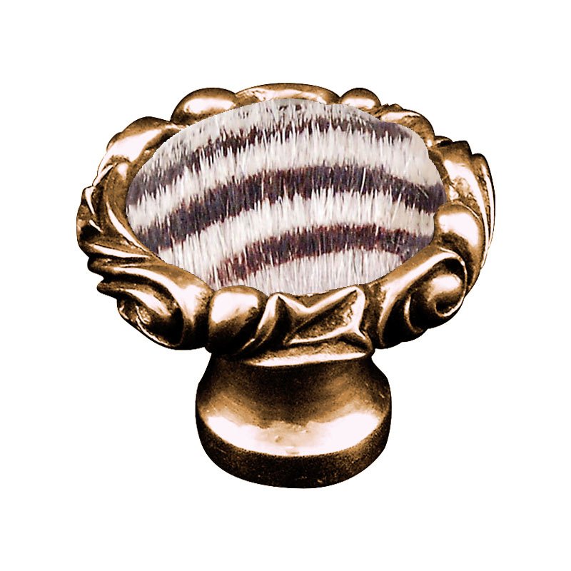 1 1/4" Knob with Small Base and Insert in Antique Gold with Zebra Fur Insert