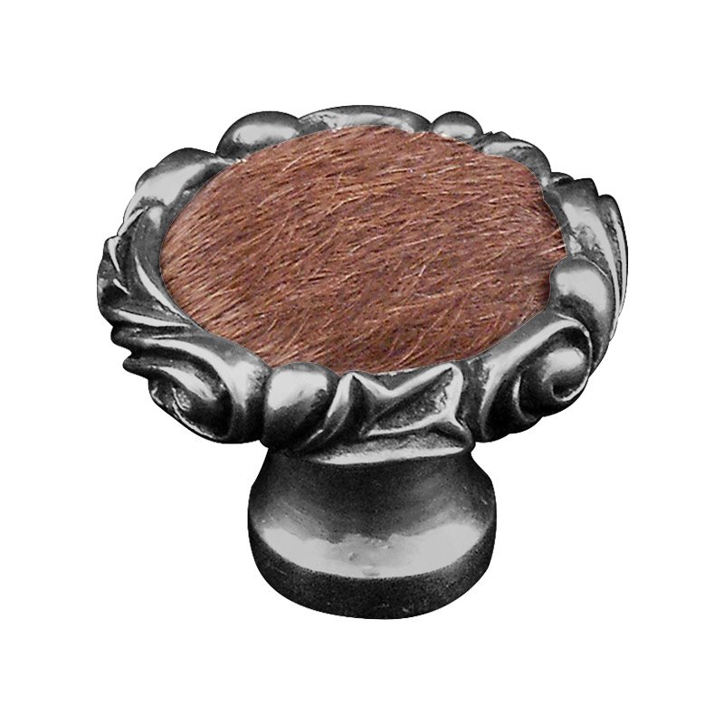 1 1/4" Knob with Small Base and Insert in Antique Nickel with Brown Fur Insert