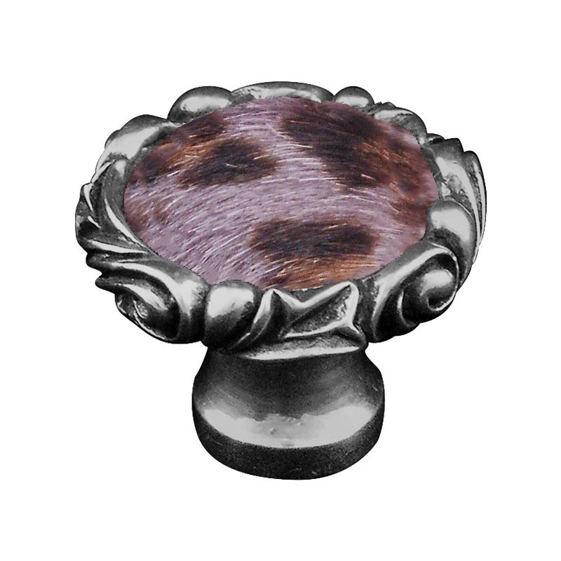 1 1/4" Knob with Small Base and Insert in Antique Nickel with Gray Fur Insert