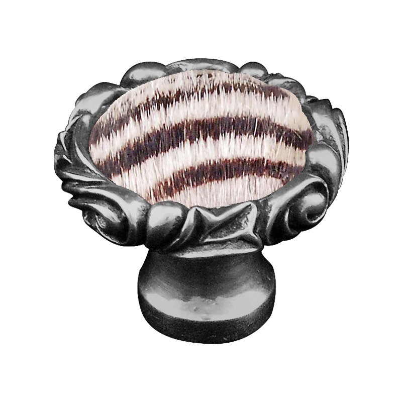 1 1/4" Knob with Small Base and Insert in Antique Nickel with Zebra Fur Insert