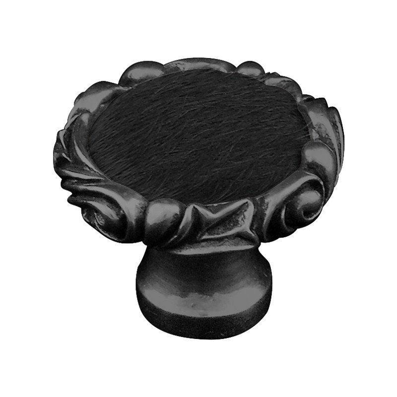 1 1/4" Knob with Small Base and Insert in Gunmetal with Black Fur Insert