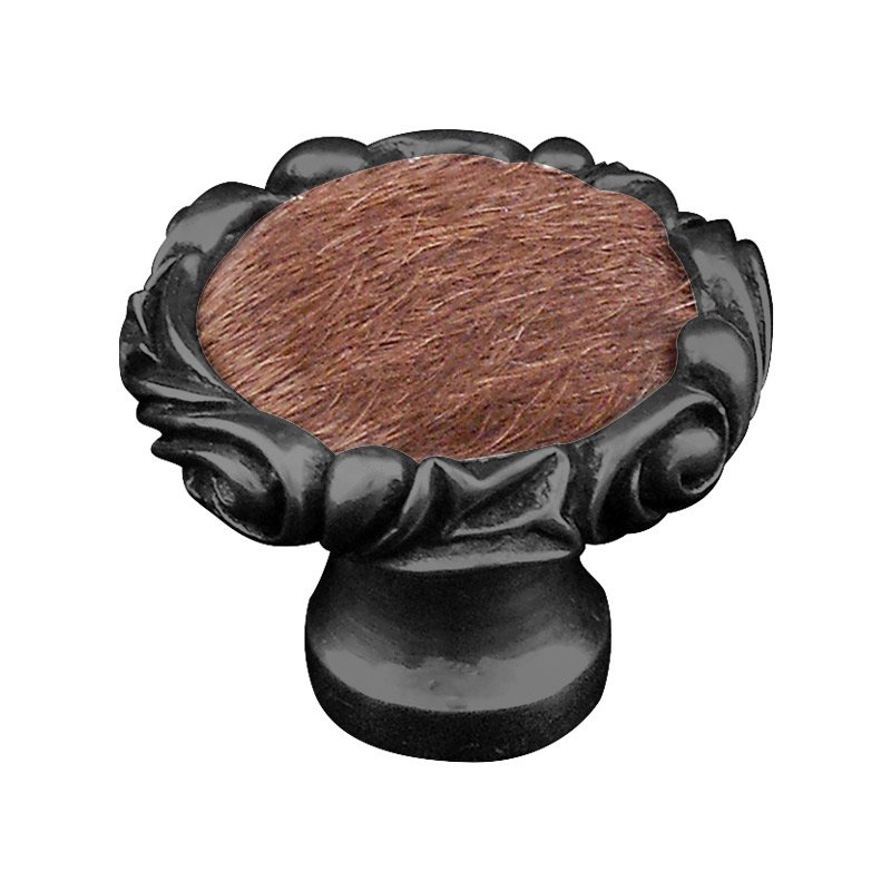 1 1/4" Knob with Small Base and Insert in Gunmetal with Brown Fur Insert