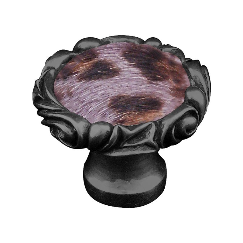 1 1/4" Knob with Small Base and Insert in Gunmetal with Gray Fur Insert