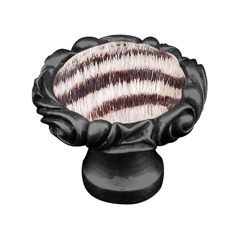 1 1/4" Knob with Small Base and Insert in Gunmetal with Zebra Fur Insert