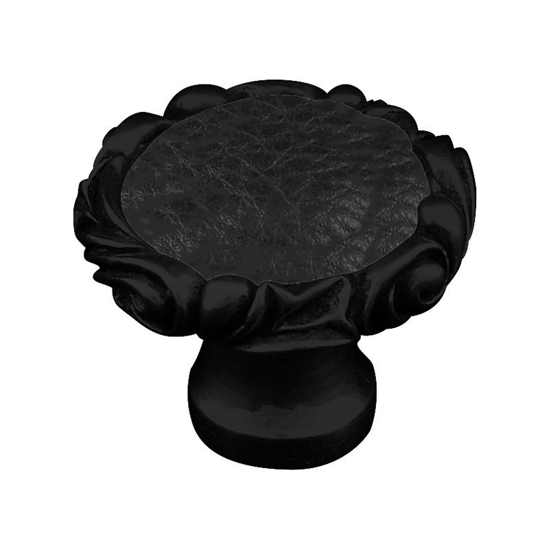 1 1/4" Knob with Small Base and Insert in Oil Rubbed Bronze with Black Leather Insert