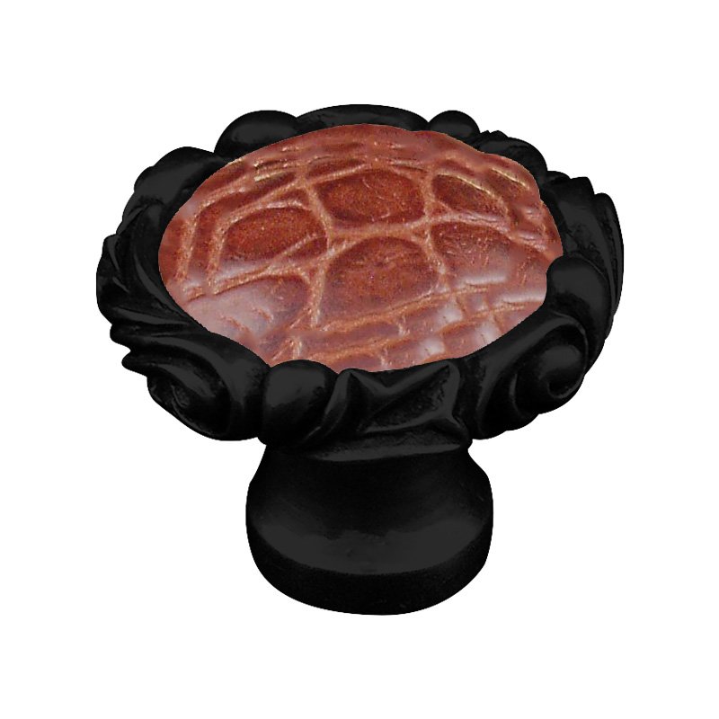 1 1/4" Knob with Small Base and Insert in Oil Rubbed Bronze with Pebble Leather Insert