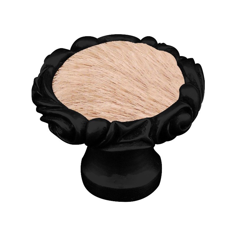 1 1/4" Knob with Small Base and Insert in Oil Rubbed Bronze with Tan Fur Insert