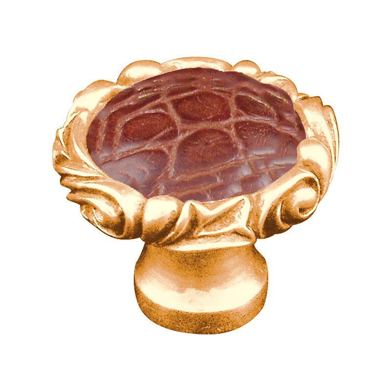 1 1/4" Knob with Small Base and Insert in Polished Gold with Pebble Leather Insert