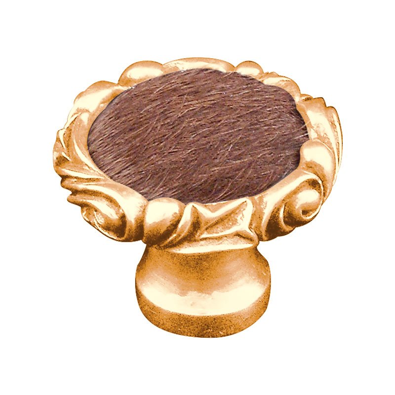 1 1/4" Knob with Small Base and Insert in Polished Gold with Brown Fur Insert