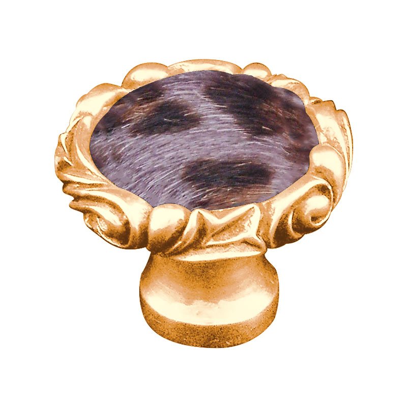 1 1/4" Knob with Small Base and Insert in Polished Gold with Gray Fur Insert