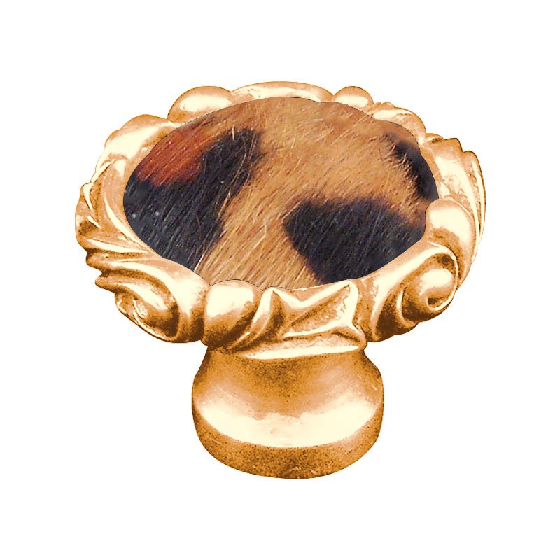1 1/4" Knob with Small Base and Insert in Polished Gold with Jaguar Fur Insert
