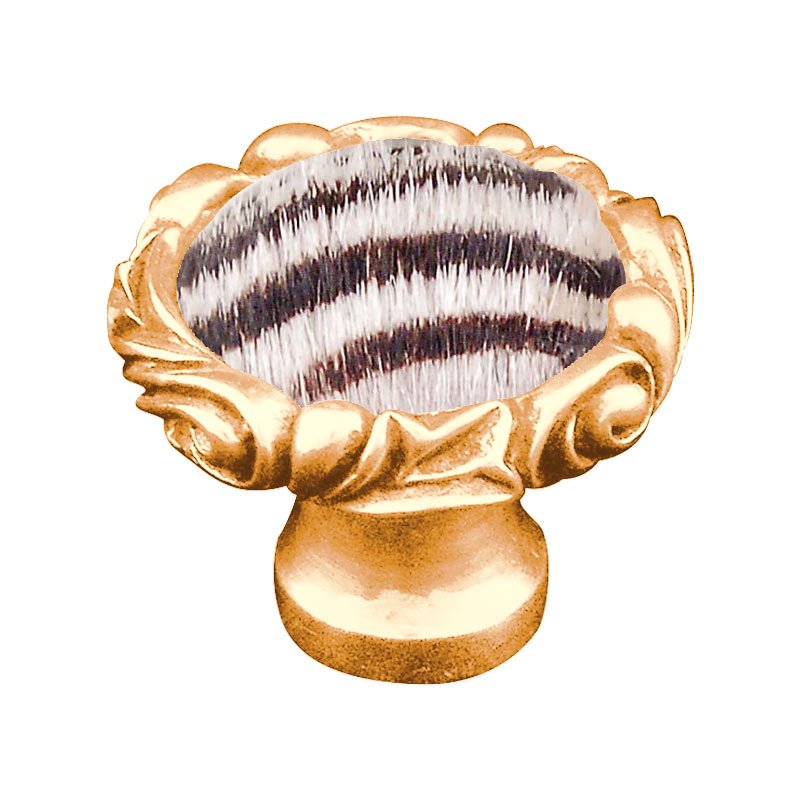 1 1/4" Knob with Small Base and Insert in Polished Gold with Zebra Fur Insert