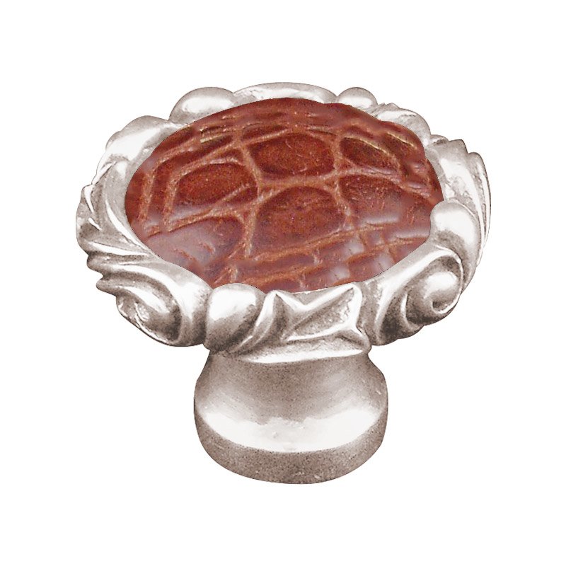 1 1/4" Knob with Small Base and Insert in Polished Nickel with Pebble Leather Insert