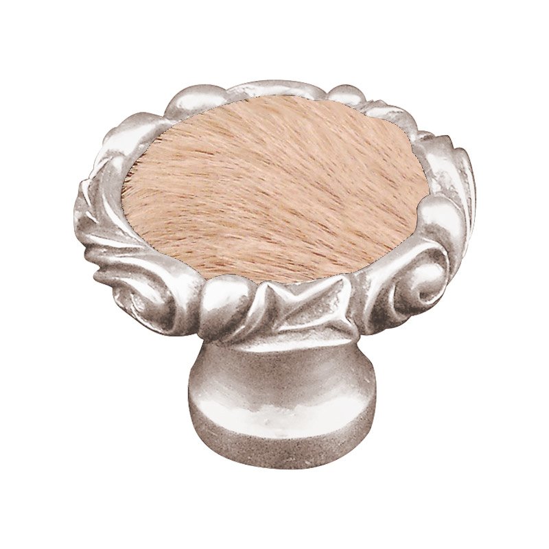 1 1/4" Knob with Small Base and Insert in Polished Nickel with Tan Fur Insert