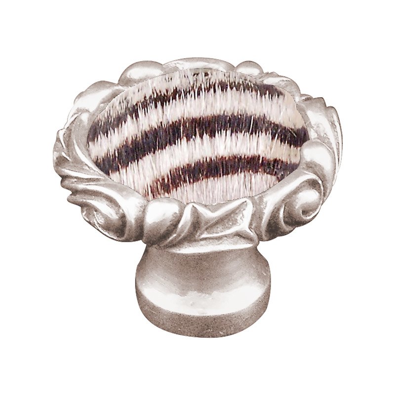 1 1/4" Knob with Small Base and Insert in Polished Nickel with Zebra Fur Insert