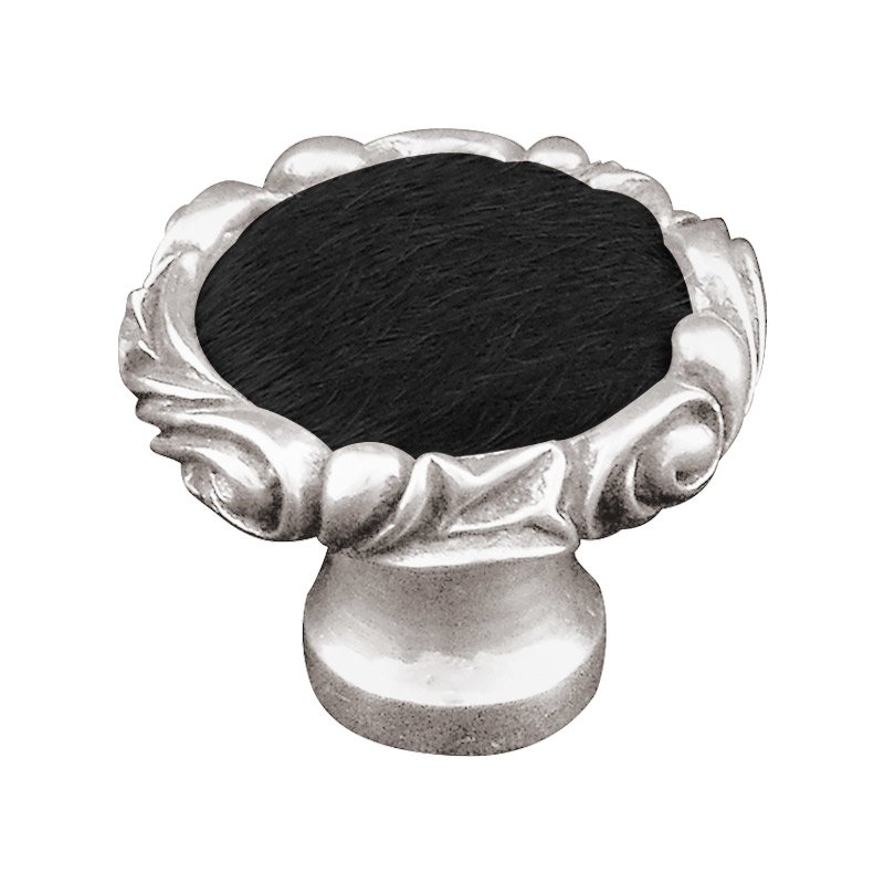 1 1/4" Knob with Small Base and Insert in Polished Silver with Black Fur Insert