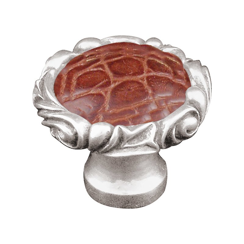 1 1/4" Knob with Small Base and Insert in Polished Silver with Pebble Leather Insert