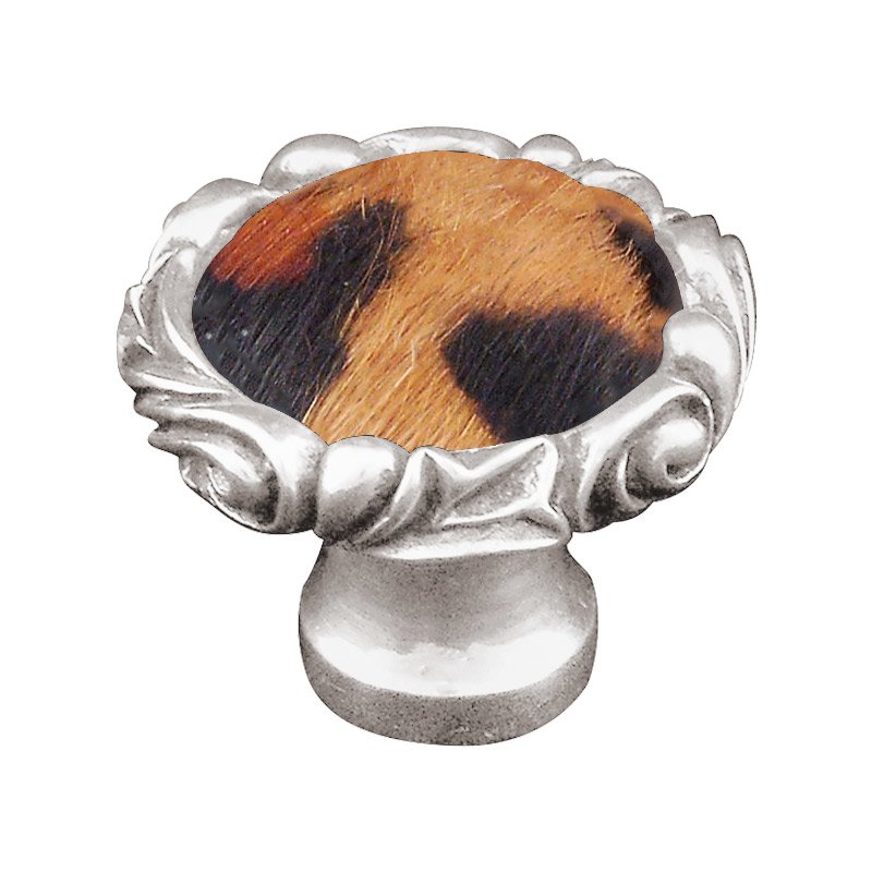 1 1/4" Knob with Small Base and Insert in Polished Silver with Jaguar Fur Insert