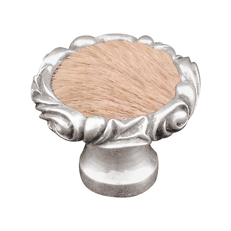 1 1/4" Knob with Small Base and Insert in Polished Silver with Tan Fur Insert
