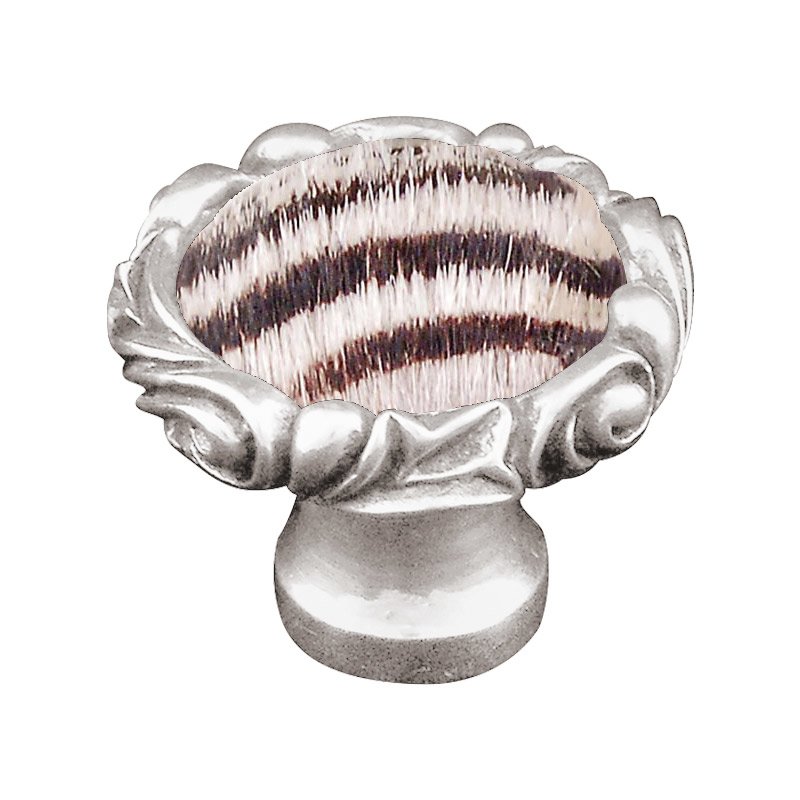 1 1/4" Knob with Small Base and Insert in Polished Silver with Zebra Fur Insert