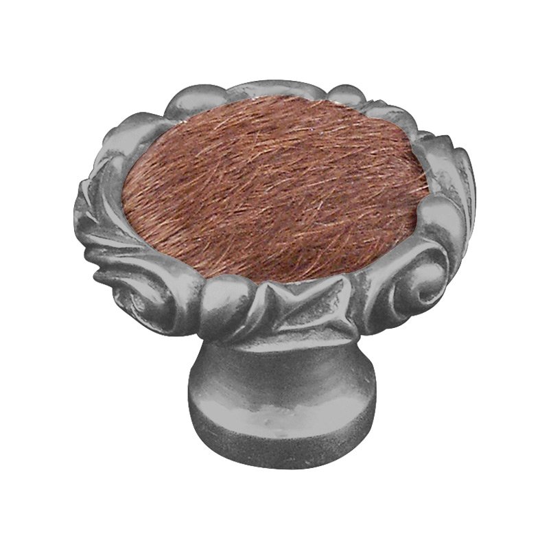 1 1/4" Knob with Small Base and Insert in Satin Nickel with Brown Fur Insert