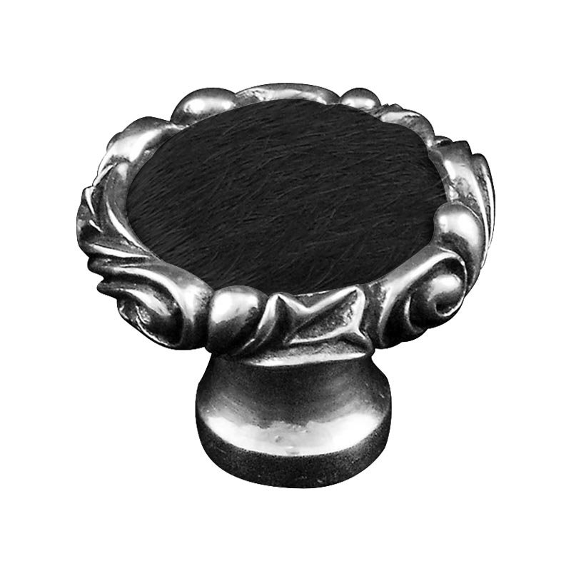 1 1/4" Knob with Small Base and Insert in Vintage Pewter with Black Fur Insert
