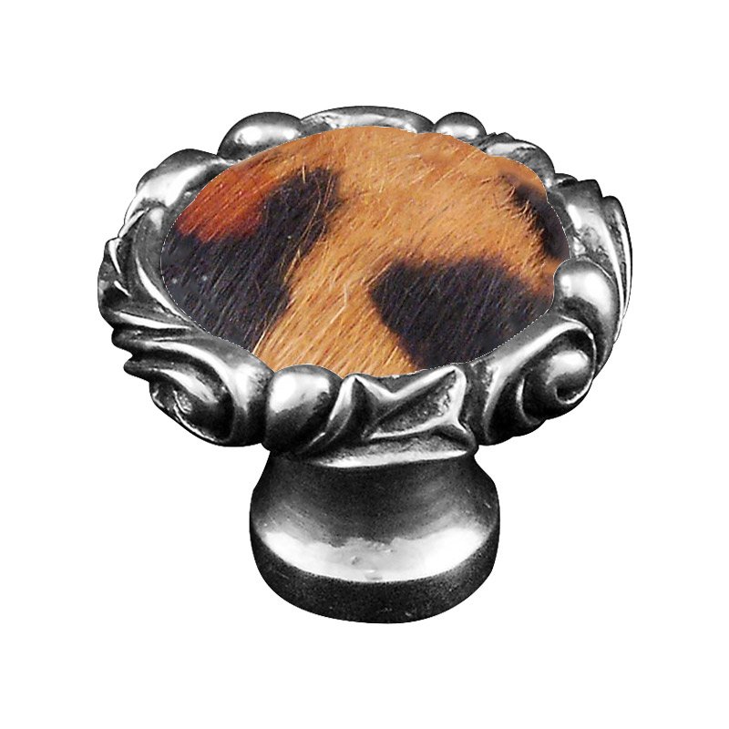 1 1/4" Knob with Small Base and Insert in Vintage Pewter with Jaguar Fur Insert