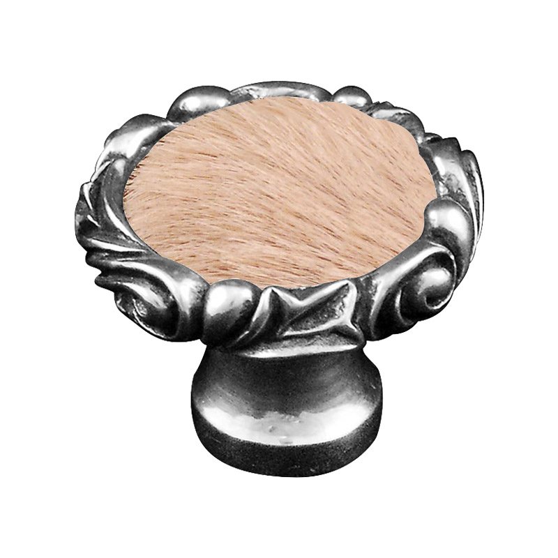 1 1/4" Knob with Small Base and Insert in Vintage Pewter with Tan Fur Insert