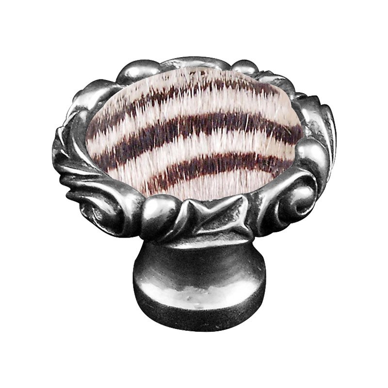 1 1/4" Knob with Small Base and Insert in Vintage Pewter with Zebra Fur Insert