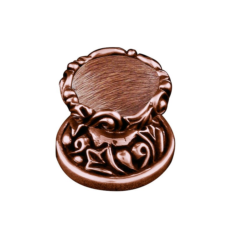 1" Knob with Insert in Antique Copper with Brown Fur Insert