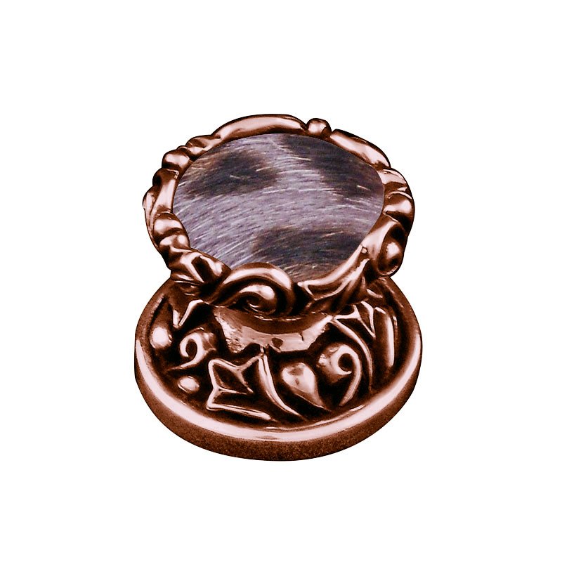 1" Knob with Insert in Antique Copper with Gray Fur Insert