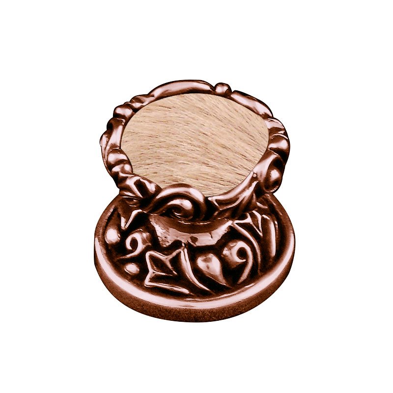1" Knob with Insert in Antique Copper with Tan Fur Insert
