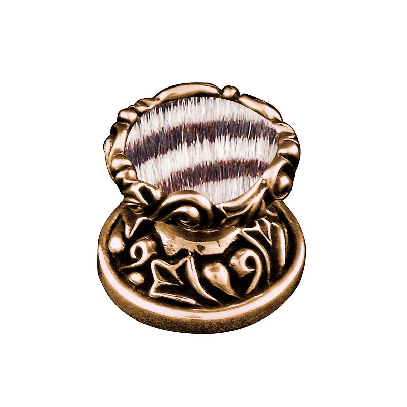 1" Knob with Insert in Antique Gold with Zebra Fur Insert