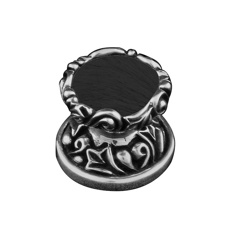 1" Knob with Insert in Antique Nickel with Black Fur Insert