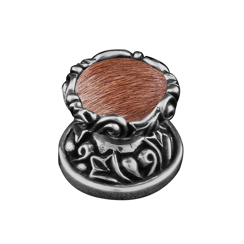 1" Knob with Insert in Antique Nickel with Brown Fur Insert
