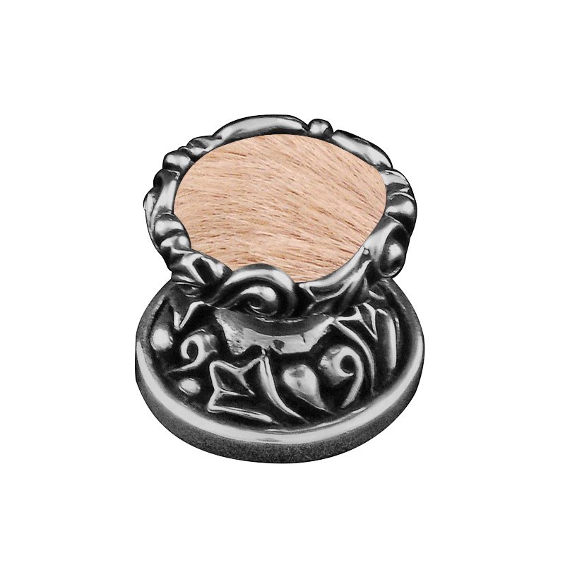 1" Knob with Insert in Antique Nickel with Tan Fur Insert