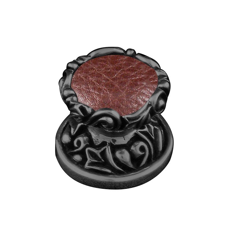 1" Knob with Insert in Gunmetal with Brown Leather Insert