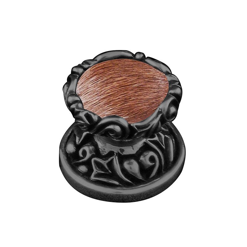 1" Knob with Insert in Gunmetal with Brown Fur Insert