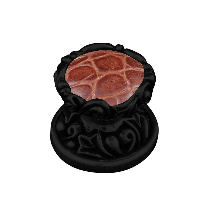 1" Knob with Insert in Oil Rubbed Bronze with Pebble Leather Insert