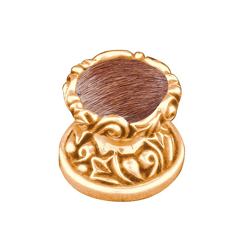 1" Knob with Insert in Polished Gold with Brown Fur Insert