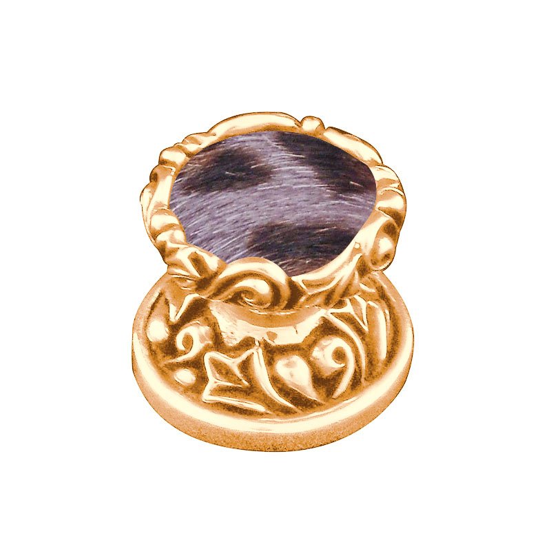 1" Knob with Insert in Polished Gold with Gray Fur Insert