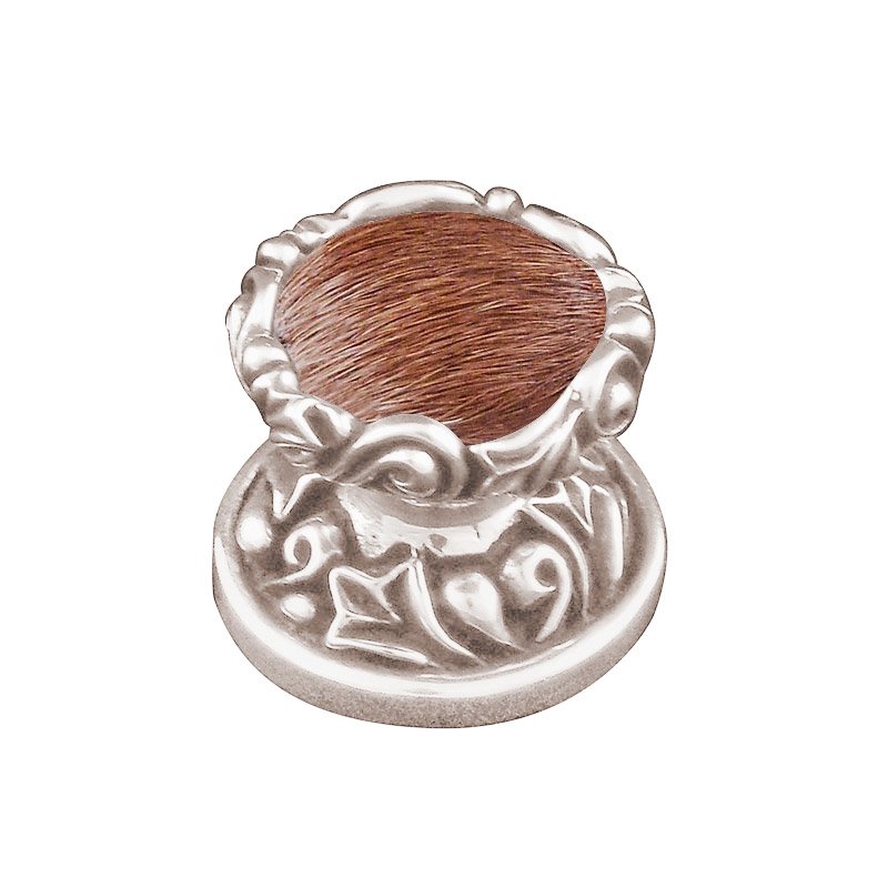 1" Knob with Insert in Polished Nickel with Brown Fur Insert