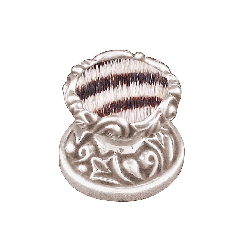 1" Knob with Insert in Polished Nickel with Zebra Fur Insert
