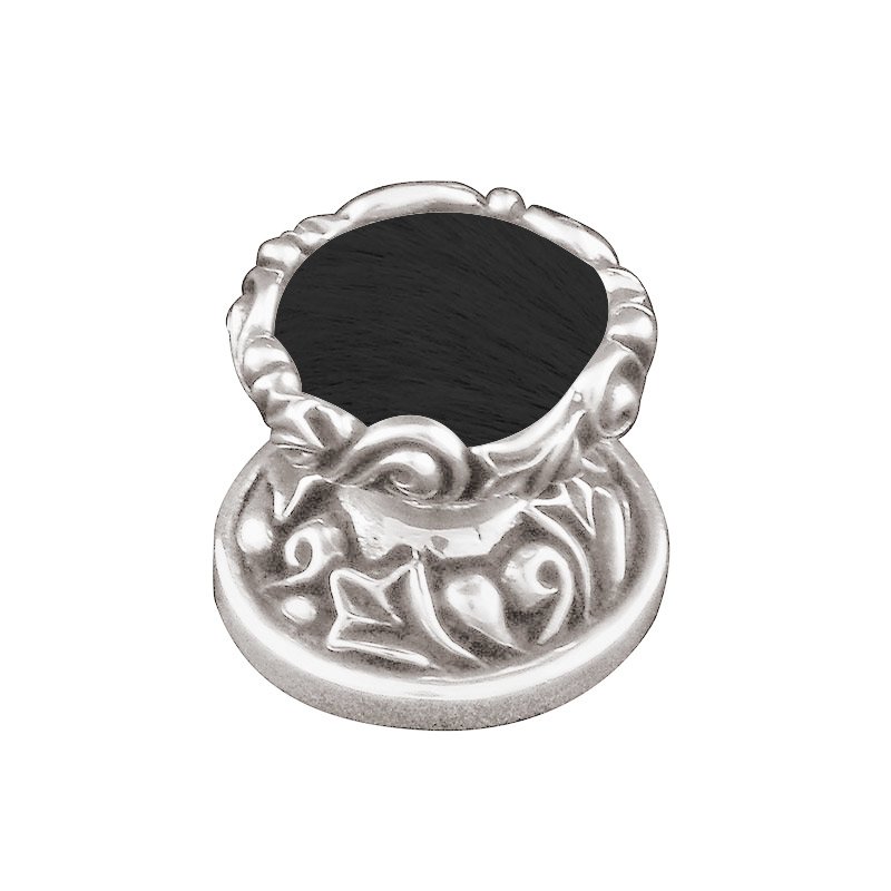 1" Knob with Insert in Polished Silver with Black Fur Insert