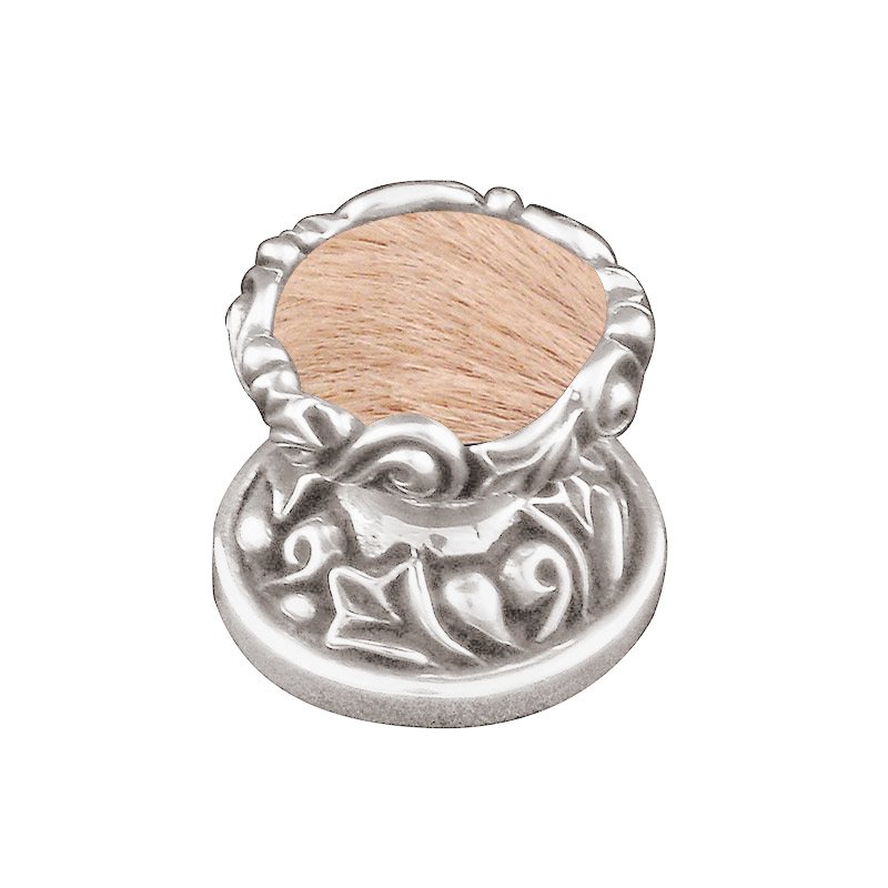 1" Knob with Insert in Polished Silver with Tan Fur Insert