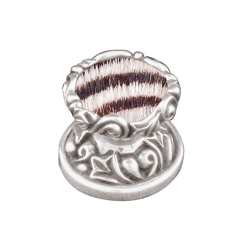 1" Knob with Insert in Polished Silver with Zebra Fur Insert