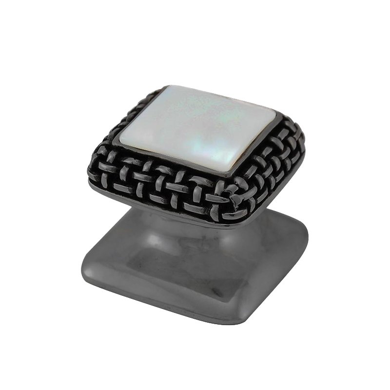 Square Gem Stone Knob Design 5 in Gunmetal with White Mother Of Pearl Insert